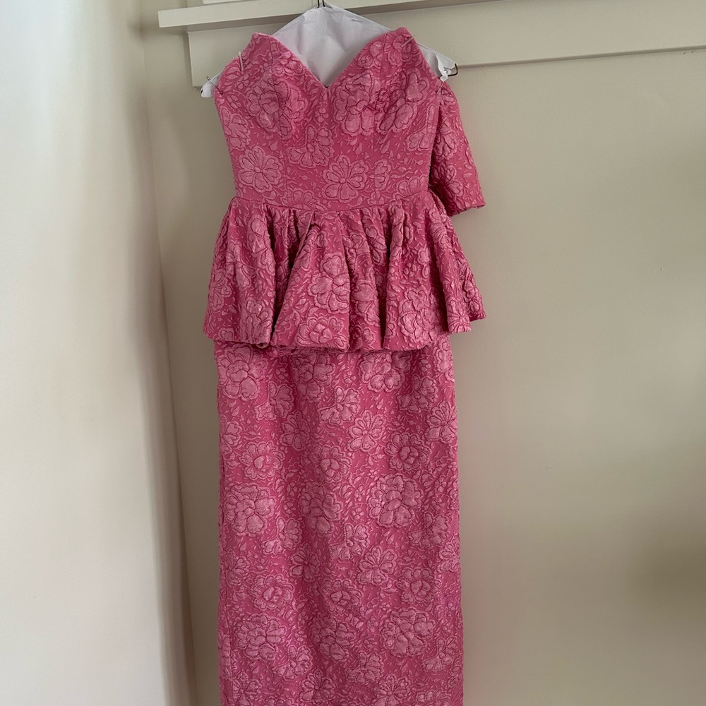 Jovani Pink Floral Lace Maxi Dress with Peplum - Picture 6 of 8